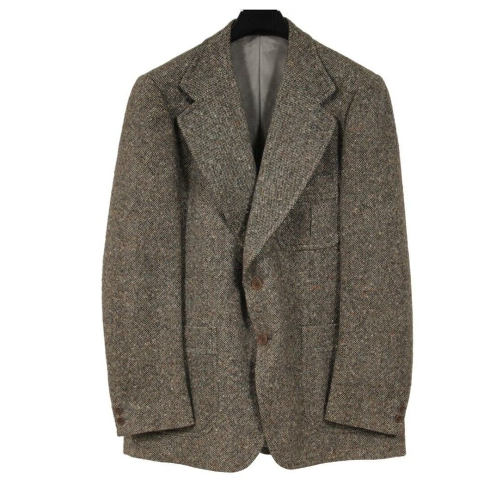 Dial Vintage Herringbone Blazer Medium Olive Green Gray White Jacket Wool Tweed